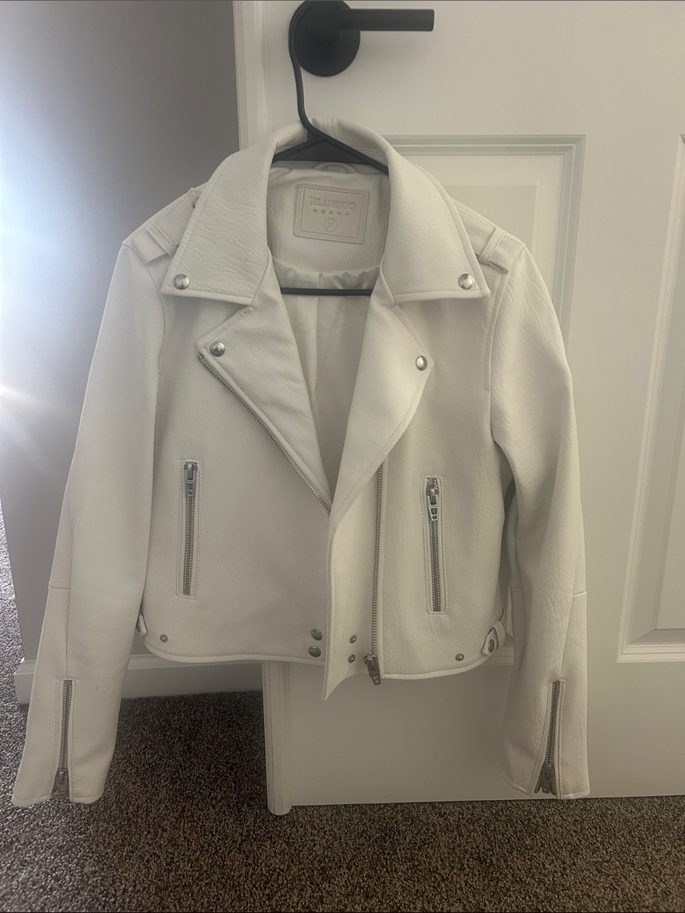Blank NYC White Leather Moto Jacket with Silver Hardware